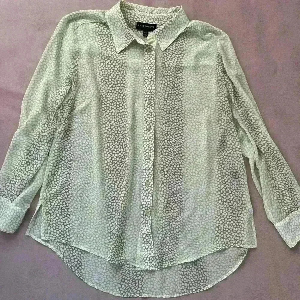 Lane Bryant Green Patterned Blouse - Picture 3 of 12